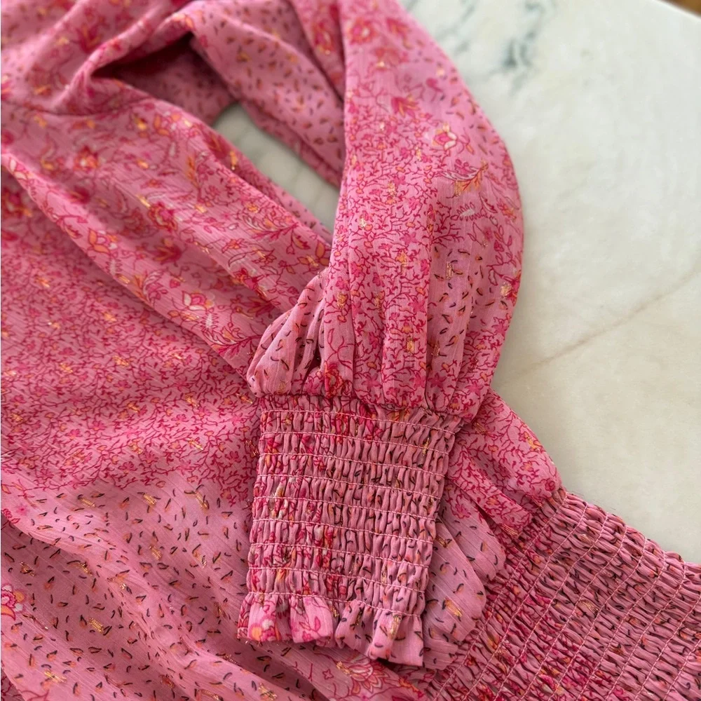 Joie Pink and Gold Floral ballerina blouse Sz M - Picture 5 of 8